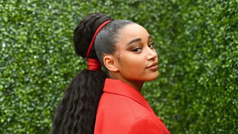 Hair, Hairstyle, Beauty, Black hair, Long hair, Hair accessory, Audio equipment, Ear, Ponytail, Braid,
