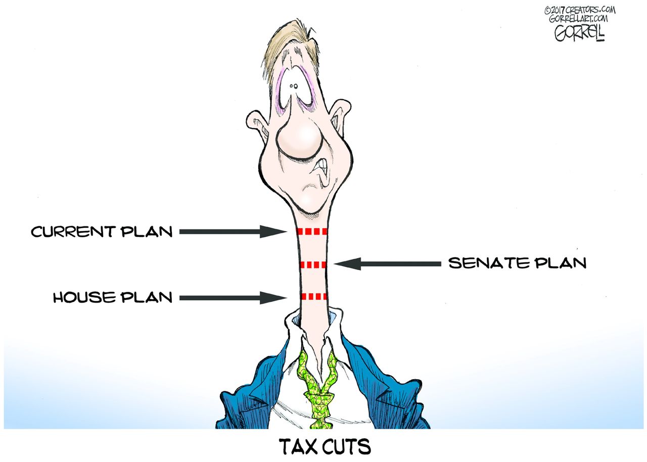 Political cartoon U.S. tax cuts House Senate