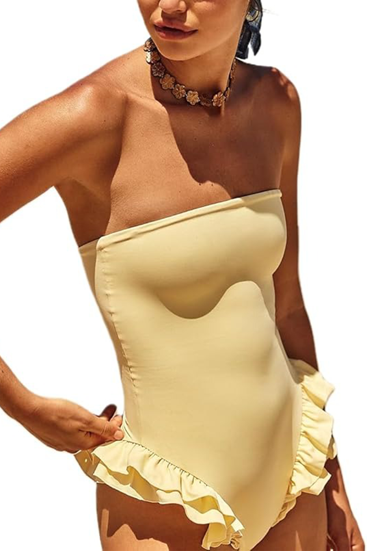 Mxiqqpltky One Piece Womens Swimsuits Y2k Ruffle Bathing Suit Spaghetti Strap Square Neck Tummy Control Slimming Swimwear (us, Alpha, Small, Regular, Regular, Yellow)