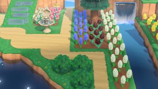 Animal Crossing gardening flowerbeds using dark dirt path