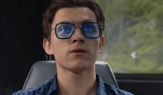 Tom Holland wearing Iron Man glasses in Spider-Man: Far From Home