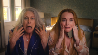 Jamie Lee Curtis and Lindsey Lohan screaming in Freakier Friday 