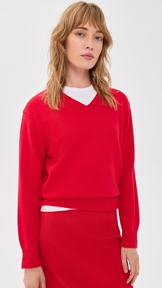 Cashmere V Neck Sweater - Red