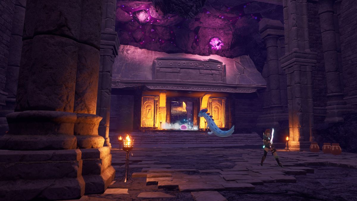 The entrance to the Eye of Cthulhu boss arena in the Sealed Realm of Terraria, a Palworld Dungeon.
