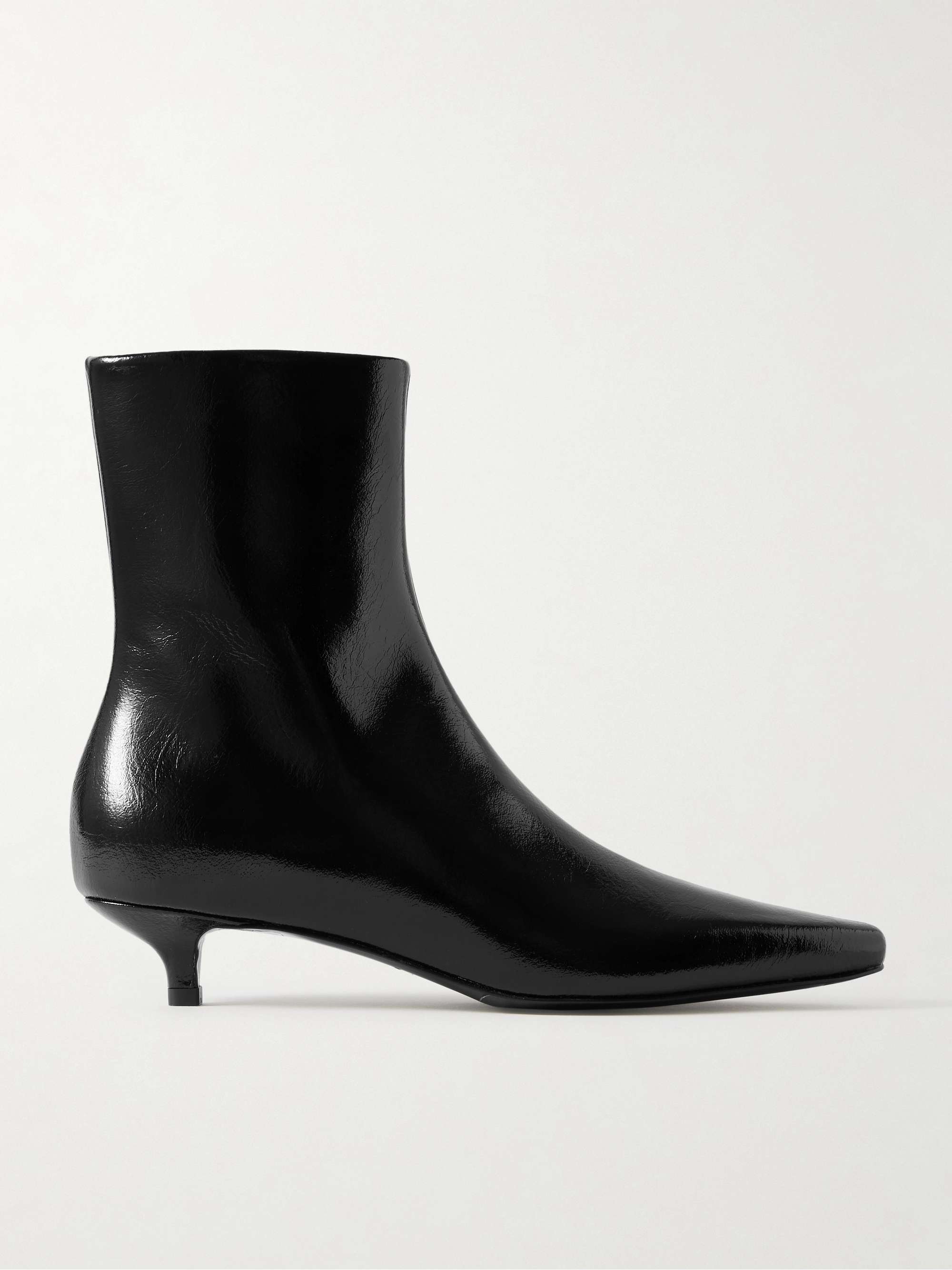 Glossed-Leather Ankle Boots