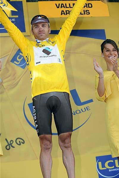 New yellow jersey wearer Rinaldo Nocentini (AG2R La Mondiale)