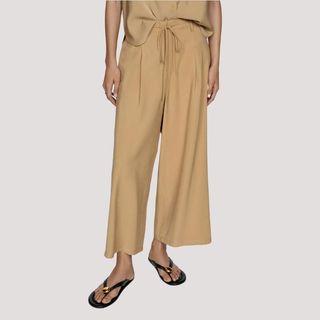 Flat lay image of wide leg trousers