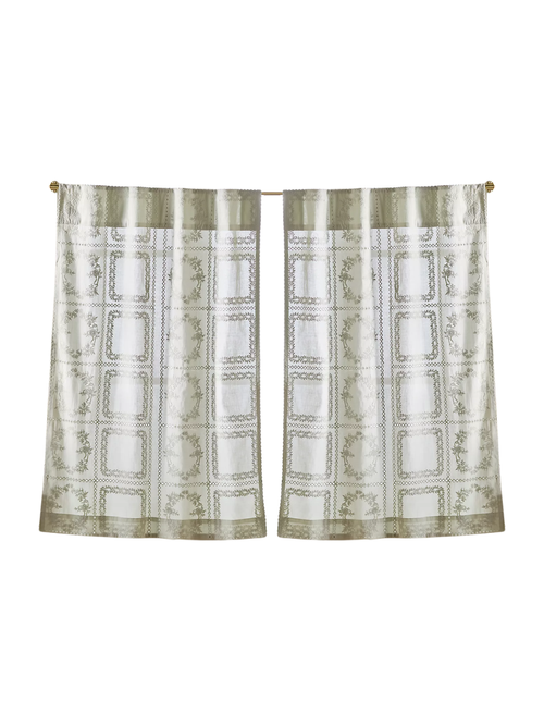 Cotton Eyelet Embroidered Sheer Cafe Curtain, Set of 2