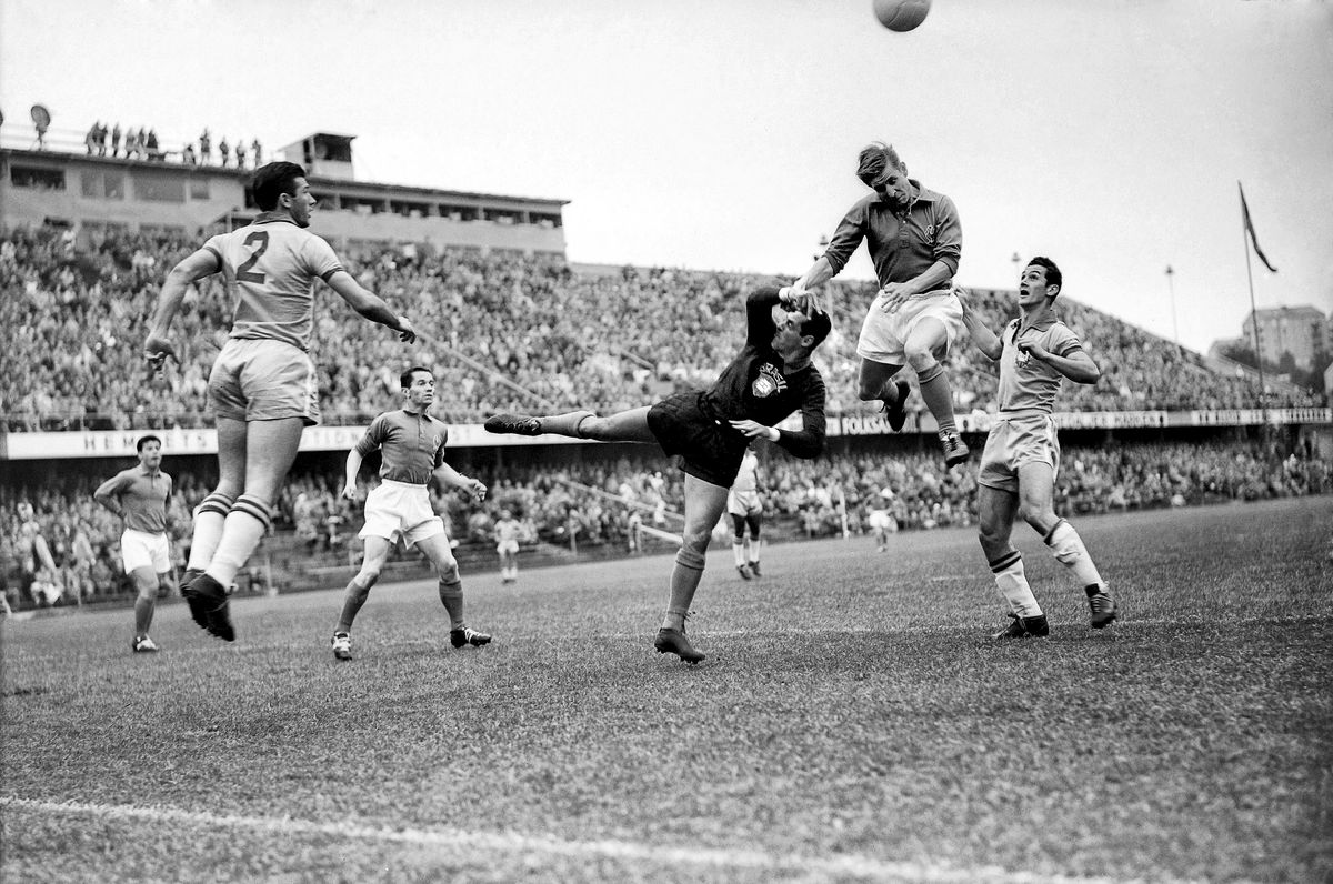 Raymond Kopa, 1958 World Cup, Rasunda Stadium, Solna, Sweden.