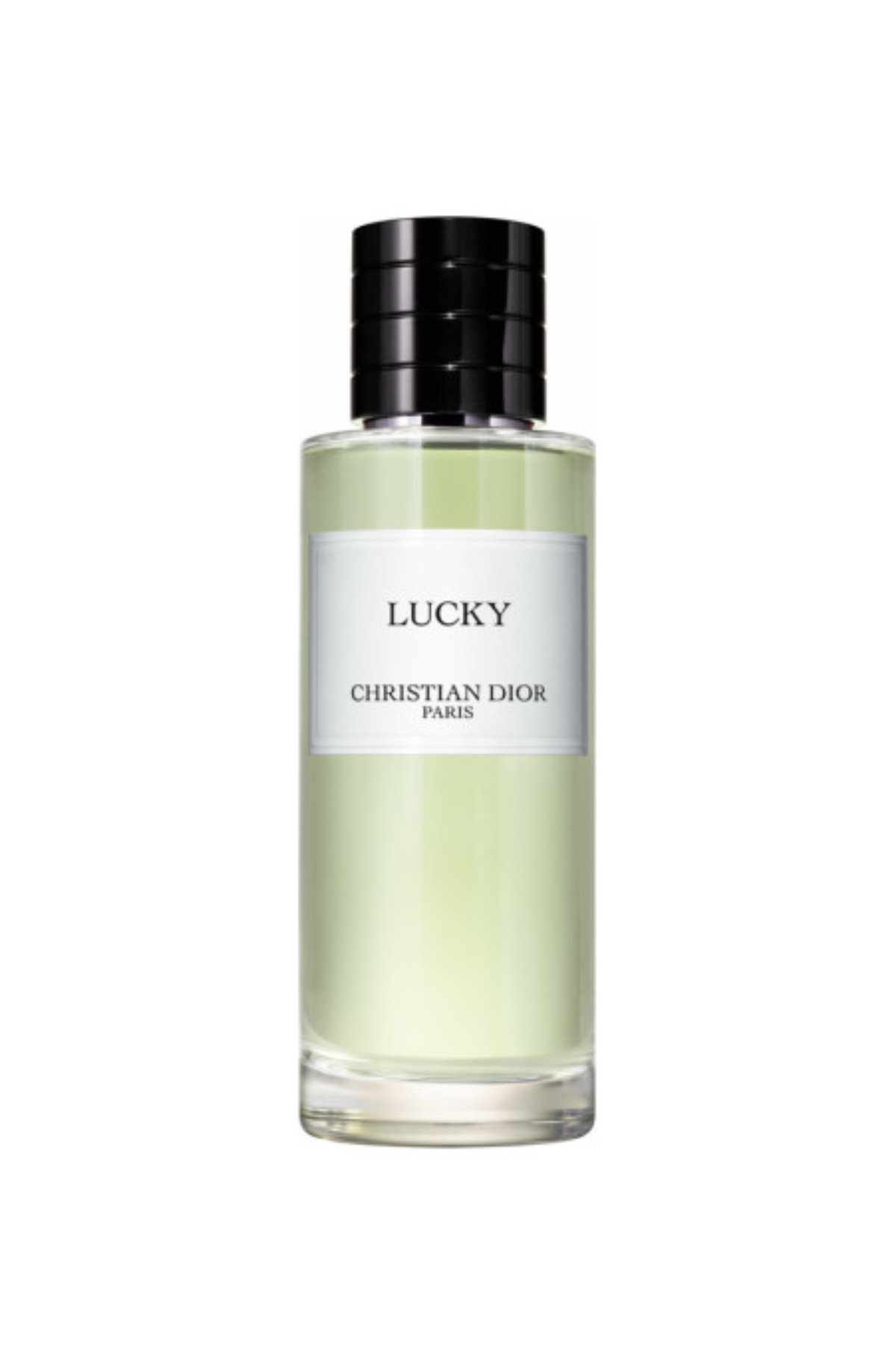 A bottle of Christian Dior Lucky Perfume against a white background.