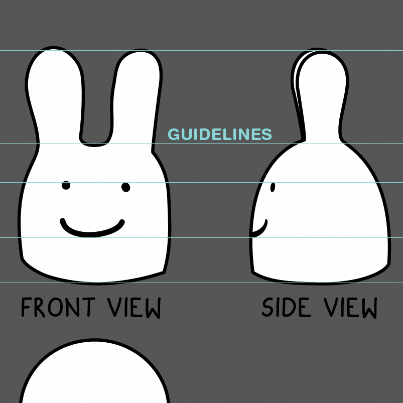 Adding guidelines from the character's front view helps you to draw the side view in the right proportions