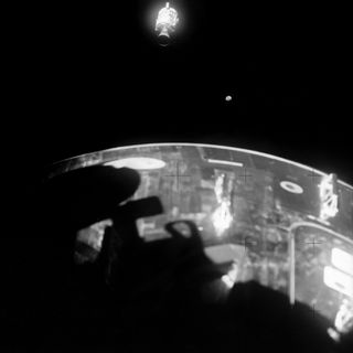 On April 17, 1970, this view of the severely damaged Apollo 13 service module was photographed from the lunar module/command module following the jettisoning of the service module. An explosion of an oxygen tank blew off an entire panel. The damage and resulting release of the service module caused the Apollo 13 crewmen to use the lunar module as a "lifeboat" of sorts, jettisoning it only before re-entering Earth's atmosphere in the command module.
