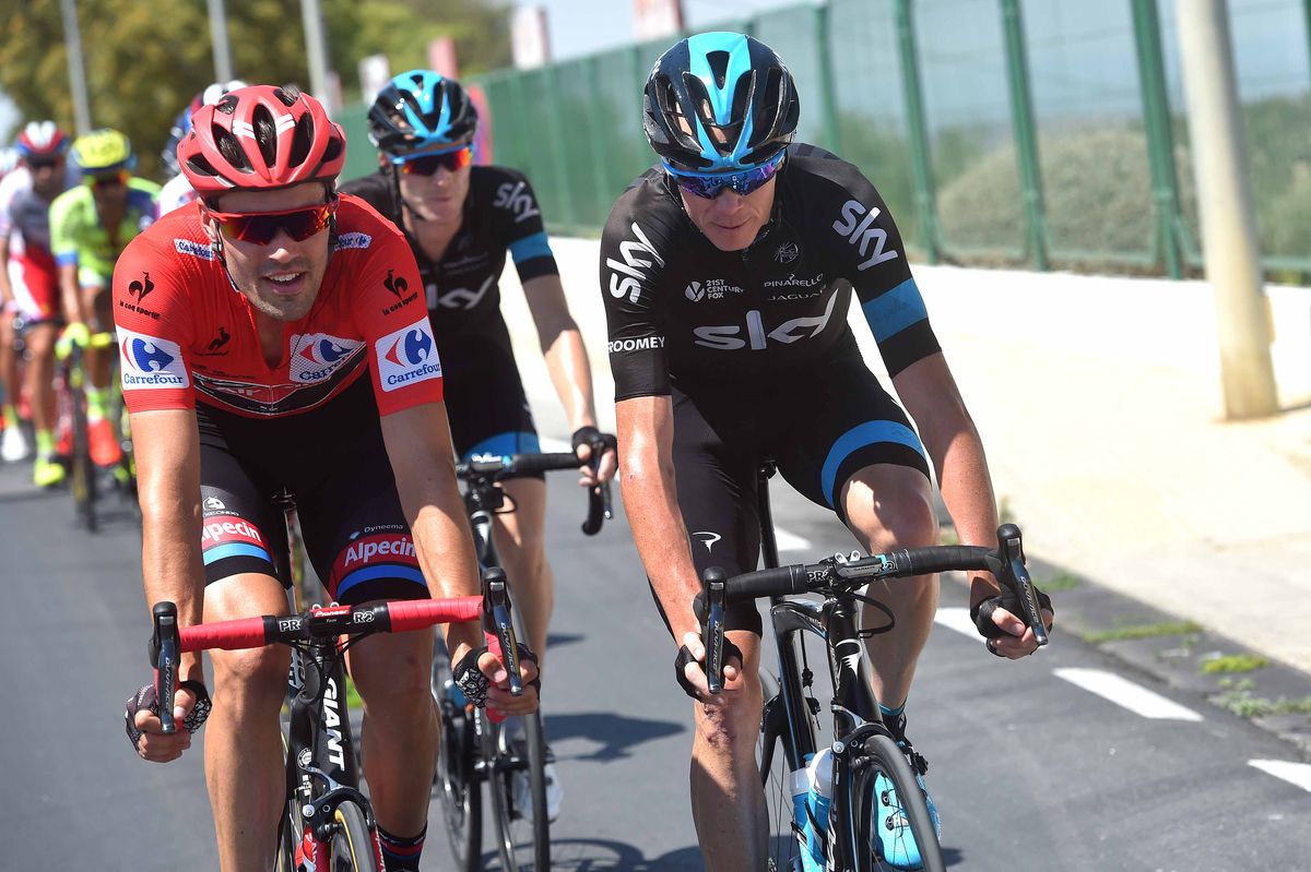 Chris Froome chats with race leader Tom Dumoulin