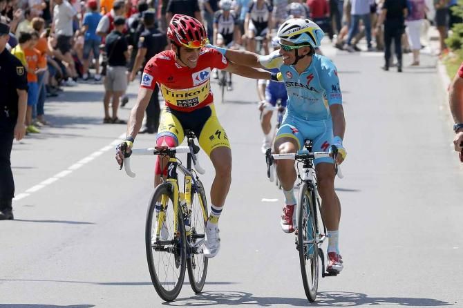 Old friends Alberto Contador and Paolo Tiralongo at the Vuelta a Espana.