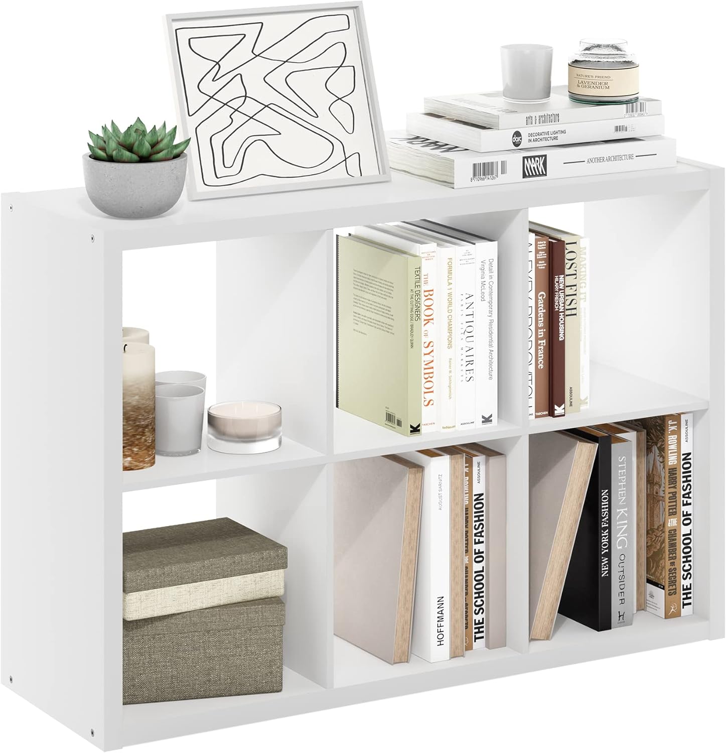 Furinno Cubicle Book Shelf, 6-Cube Bookshelf, Thick Frame Horizontally &amp;amp; Vertically Reversible Bookcase With Open Back, 14.6" X 44" X 30", for Living Room, Bedroom, Home Office, White