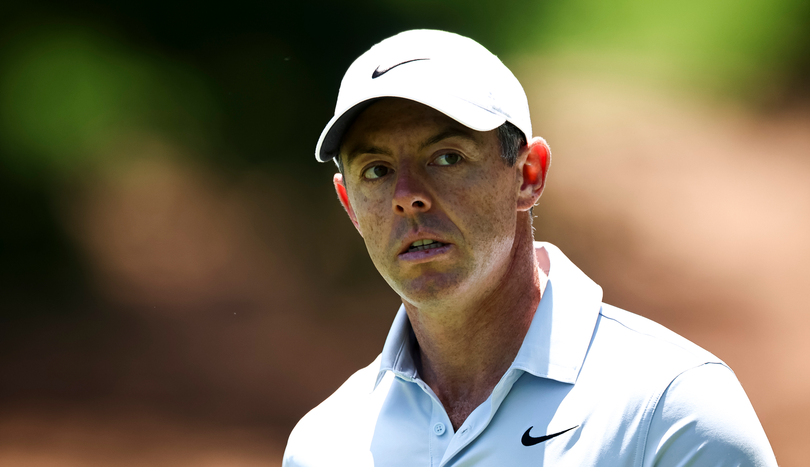 Rory McIlroy looks on while playing the second hole during the second round of the Truist Championship
