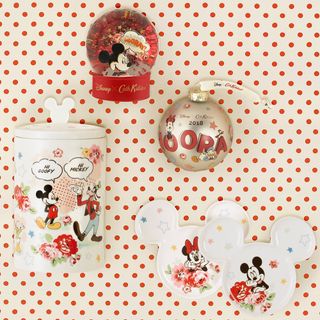printed mickey mouse cookie jar and snow globe