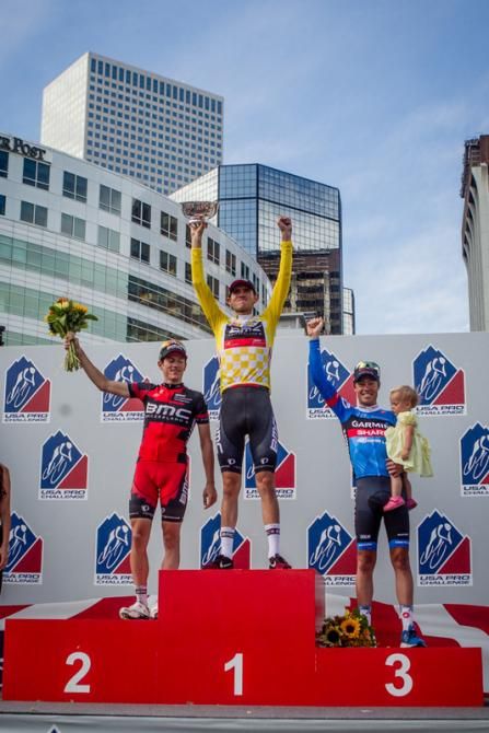 The top three overall GC podium in downtown Denver.