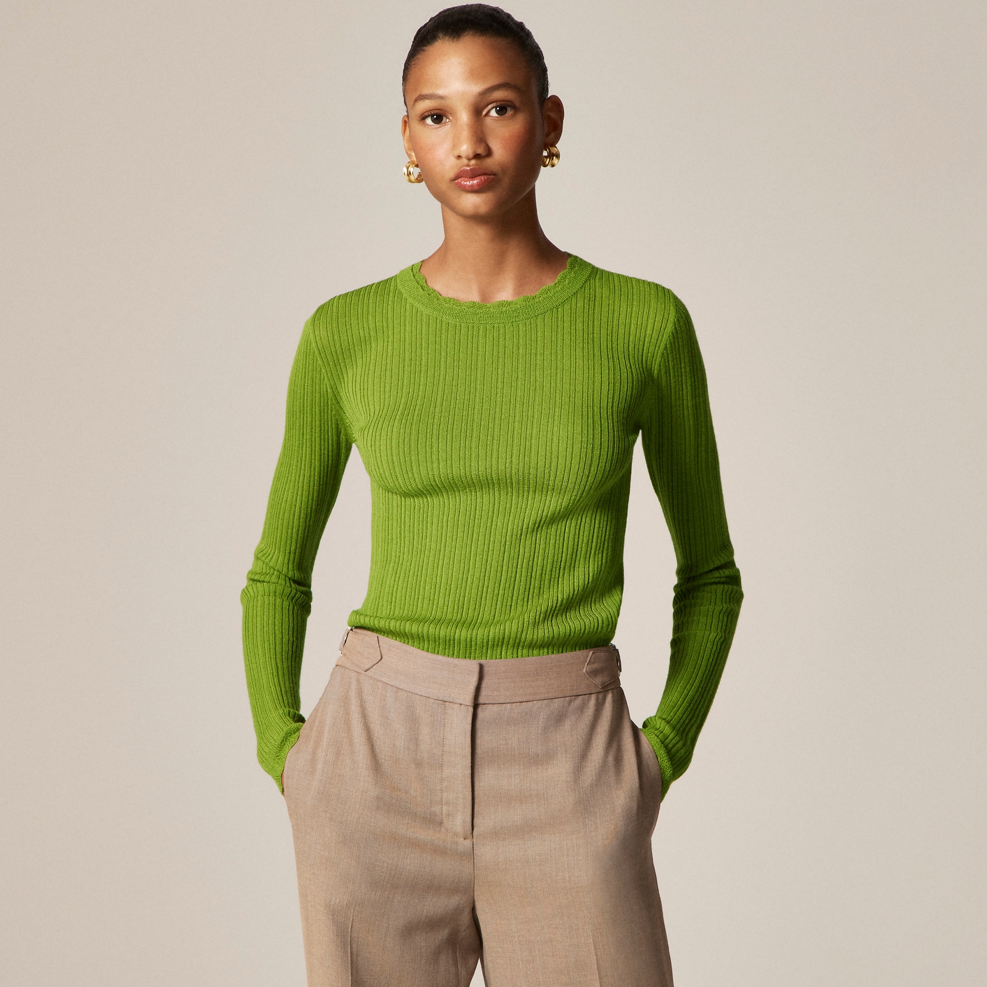 Layered Pointelle Sweater-Tee in Merino Wool