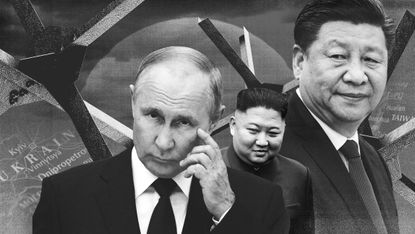 A black and white illustration included images of President Xi Jinping, Vladimir Putin and Kim Jong Un