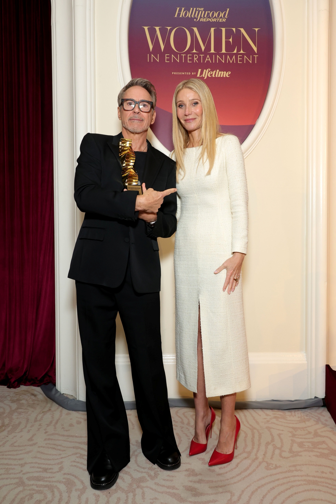BEVERLY HILLS, CALIFORNIA - DECEMBER 03: Robert Downey Jr. and Gwyneth Paltrow attend The Hollywood Reporter Women In Entertainment Presented By Lifetime at The Beverly Hills Hotel on December 03, 2025 in Beverly Hills, California