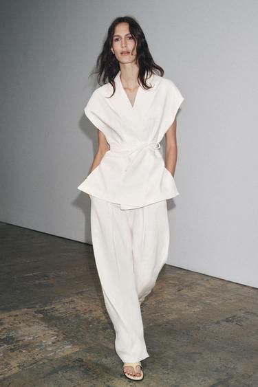 Linen Blend Pleated Trousers Zw Collection