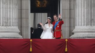 Prince William and Kate greet well-wishers from the balcony at Buckingham Palace on April 29, 2011 after their wedding ceremony