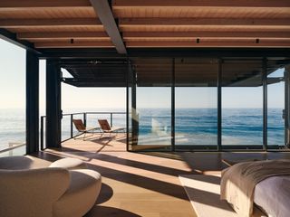 amazing long sea views of ocean from bedroom at Malibu House by Olson Kundig