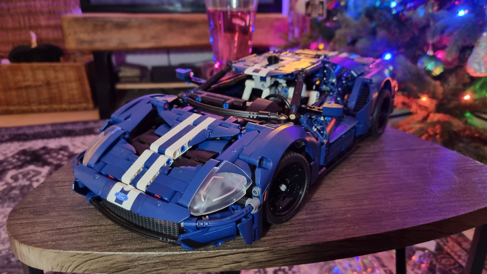 A Lego Technic Ford GT40 2022 model car, in front of a, err, 