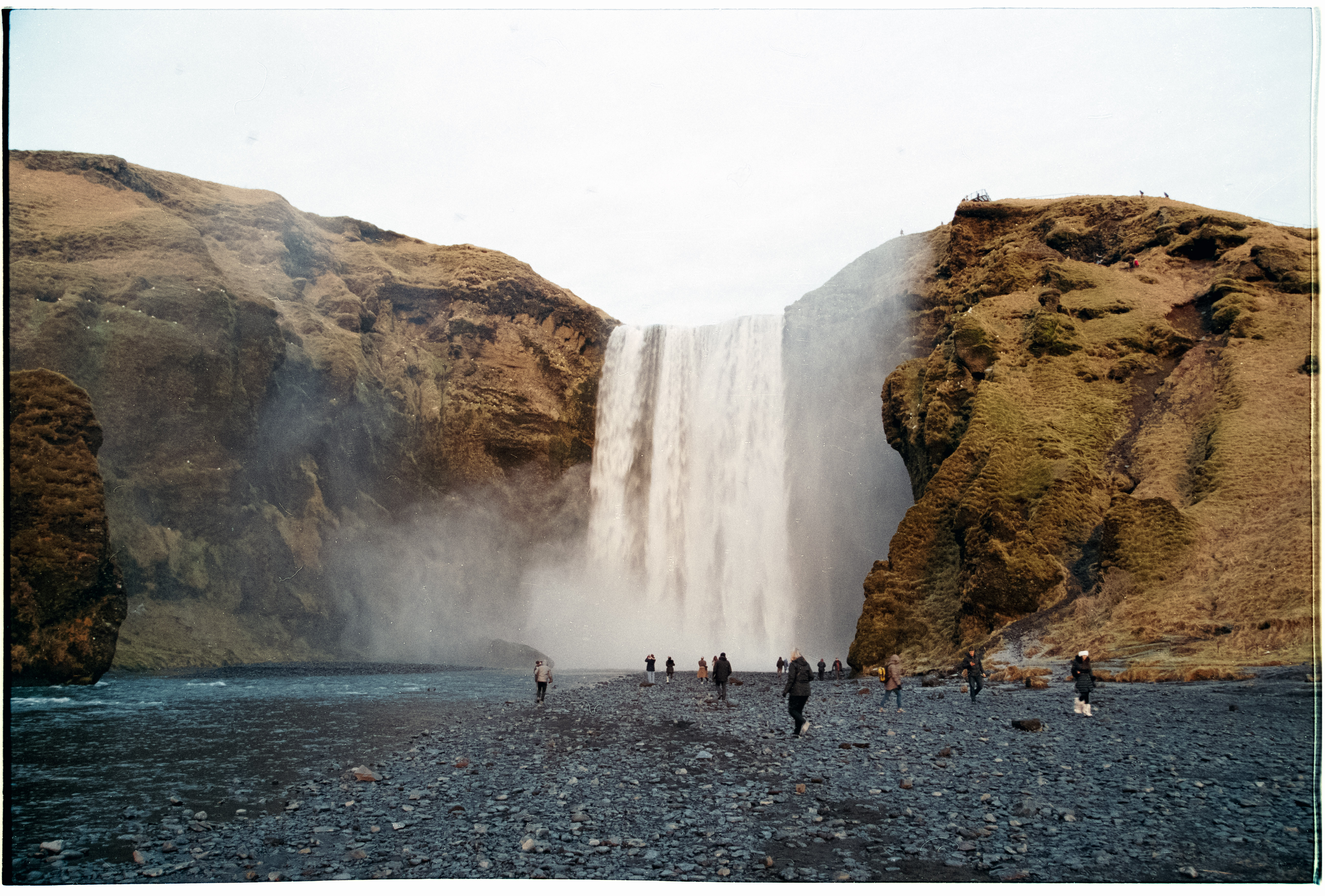 View of a waterfall scene from a far in Iceland