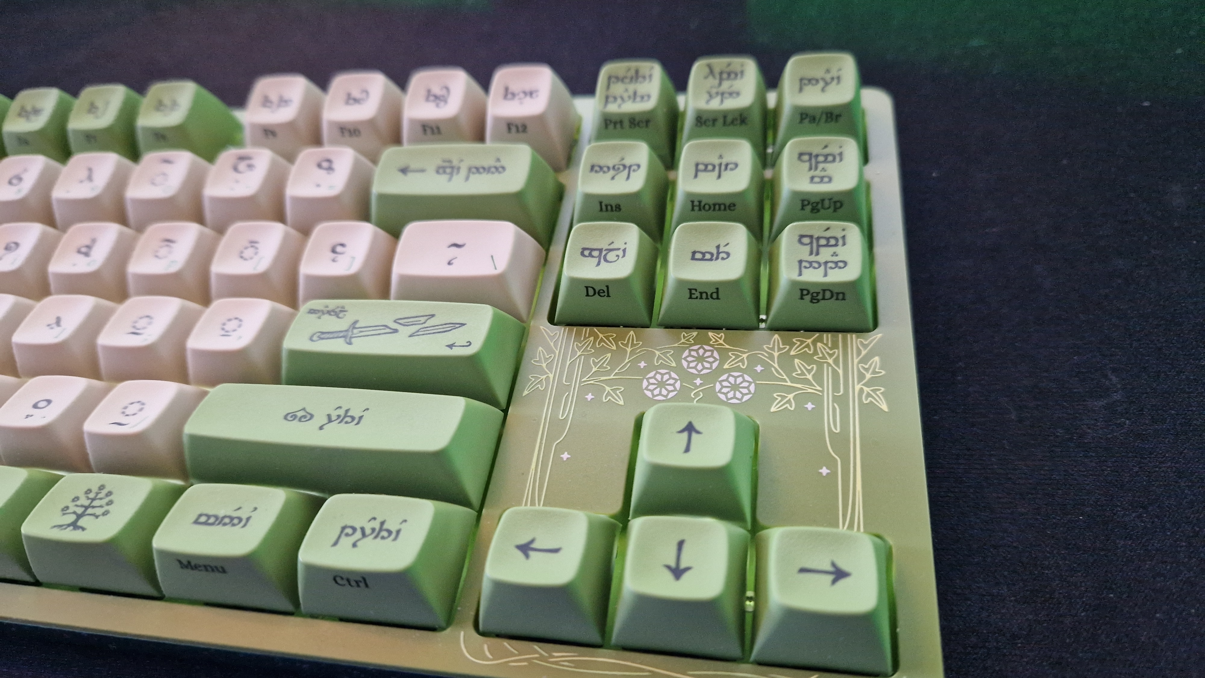Drop + LOTR Elvish Keyboard review showing the board's right hand side and bottom arrows