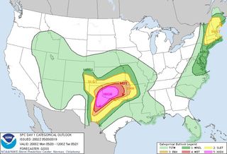 A map shows the regions at risk of a tornado outbreak on May 20, 2019.