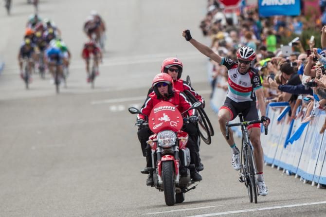 Jens Voigt holds off an elite bunch to win the fifth stage at the 2013 Tour of California