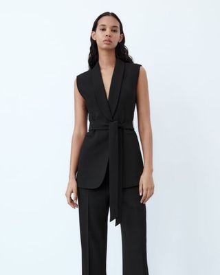 Zara Black Belted Tuxedo Vest
