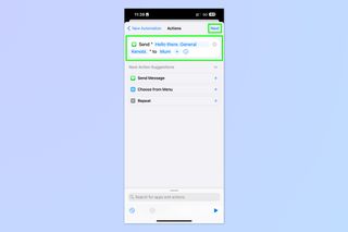 A screenshot showing how to schedule a text message on iPhone
