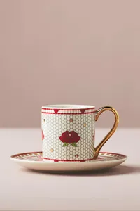 Anthropologie The Bistro Tile Stoneware Espresso Cup & Saucer