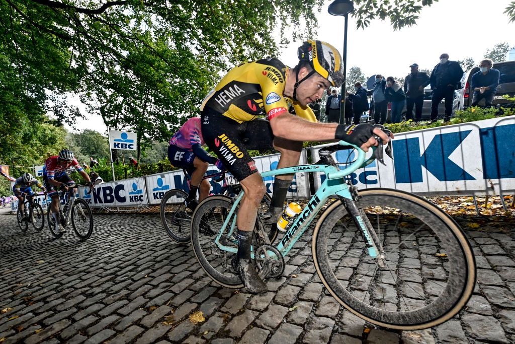 Belgian Wout Van Aert of Team JumboVisma pictured during the GentWevelgem In Flanders Fields one day cycling race 2325 km Sunday 11 October 2020 in Wevelgem BELGA PHOTO DIRK WAEM Photo by DIRK WAEMBELGA MAGAFP via Getty Images
