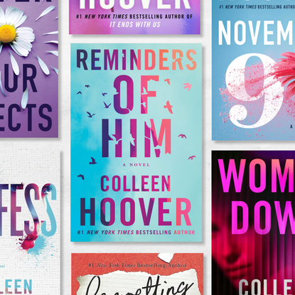 a collage of colleen hoover's book covers featuring woman down reminders of him it ends with us and more