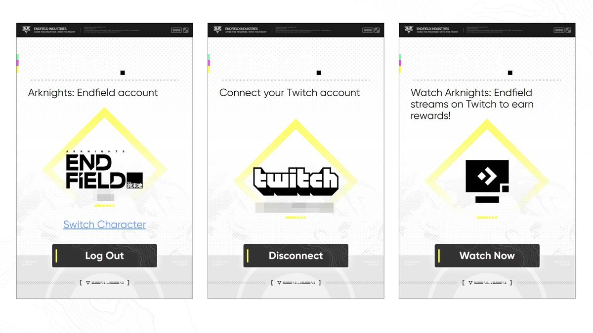 Arknights: Endfield game and Twitch account screen with the "Switch Character" option