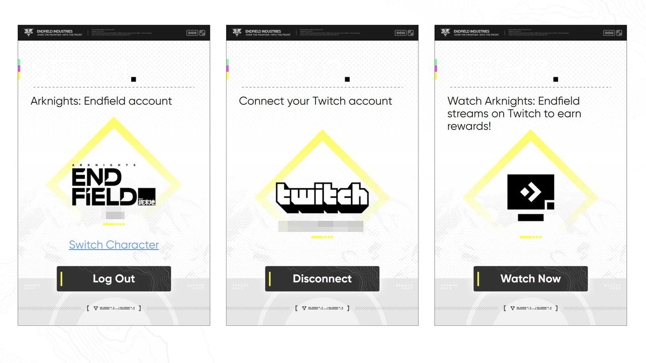 Arknights: Endfield game and Twitch account screen with the "Switch Character" option