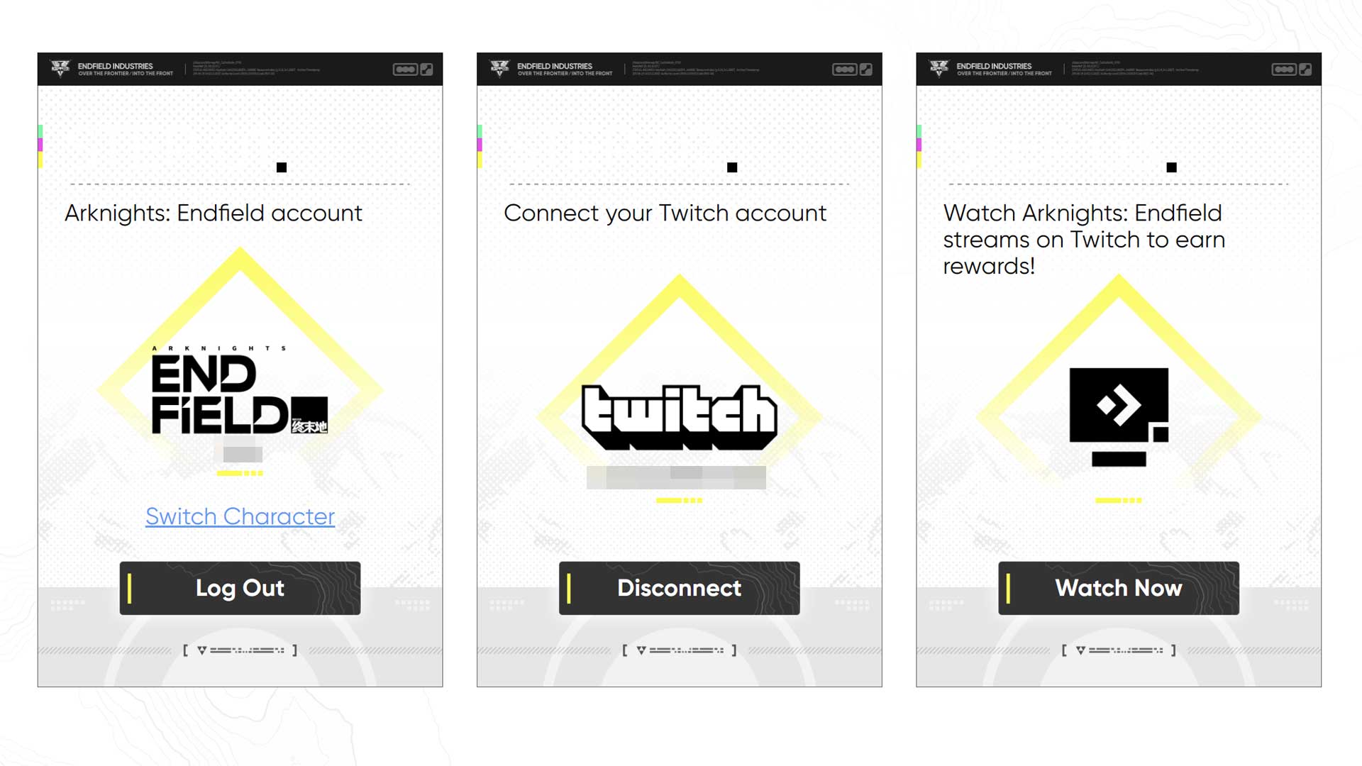 Arknights: Endfield game and Twitch account screen with the "Switch Character" option