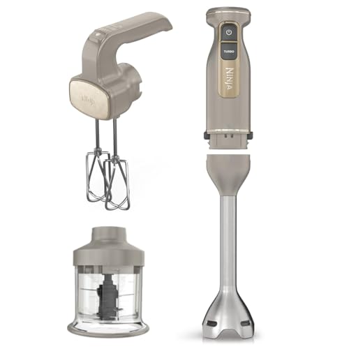 Ninja Foodi 3-In-1 Hand Blender, Hand Mixer &amp;amp; Chopper With Gradual Start, 2 Blending and 5 Mixing Speeds to Chop, Mix, Knead, Blend and More, Dishwasher Safe Parts, 850w, Stone Gold Ci100ukstgd