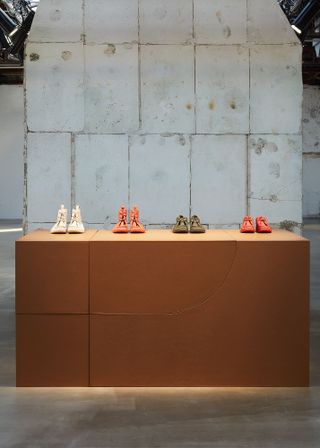 Leather shoes on display