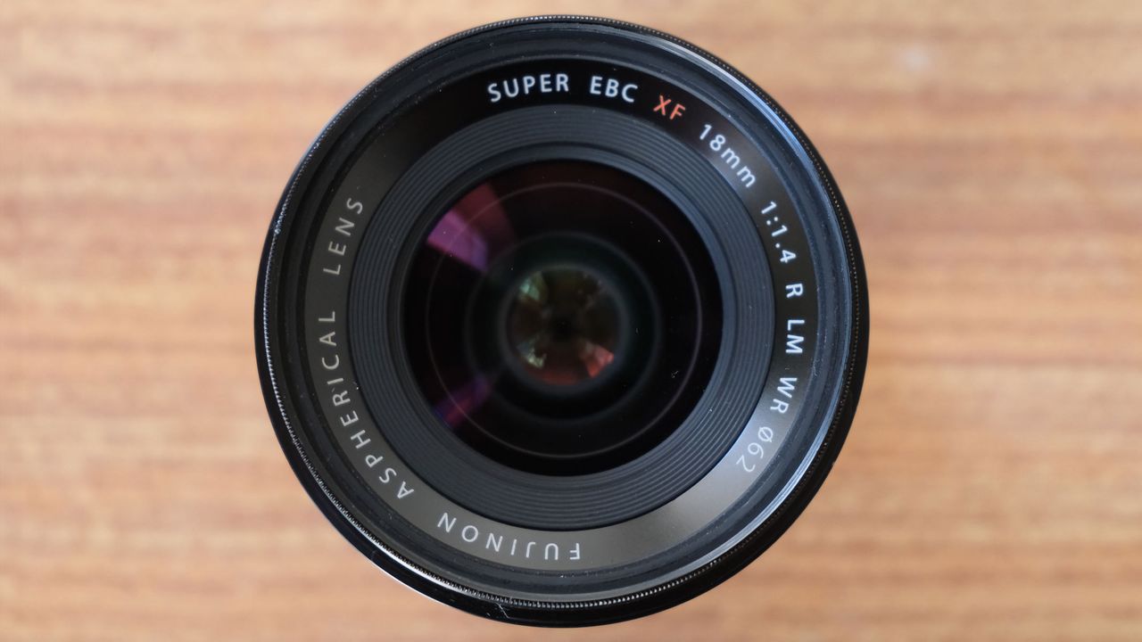 A head-on shot looking directly into the Fujifilm XF 18mm f/1.4 lens