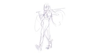 video game concept art tutorial; a line art sketch of a character