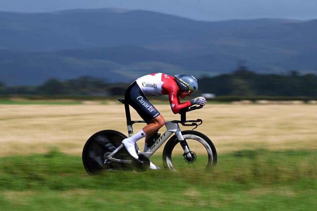 STIRLING SCOTLAND AUGUST 11 Nickolas Zukowsky of Canada sprints during the Men Elite Individual Time Trial a 478km race from Stirling to Stirling at the 96th UCI Cycling World Championships Glasgow 2023 Day 9 UCIWT on August 11 2023 in Stirling Scotland Photo by Dario BelingheriGetty Images