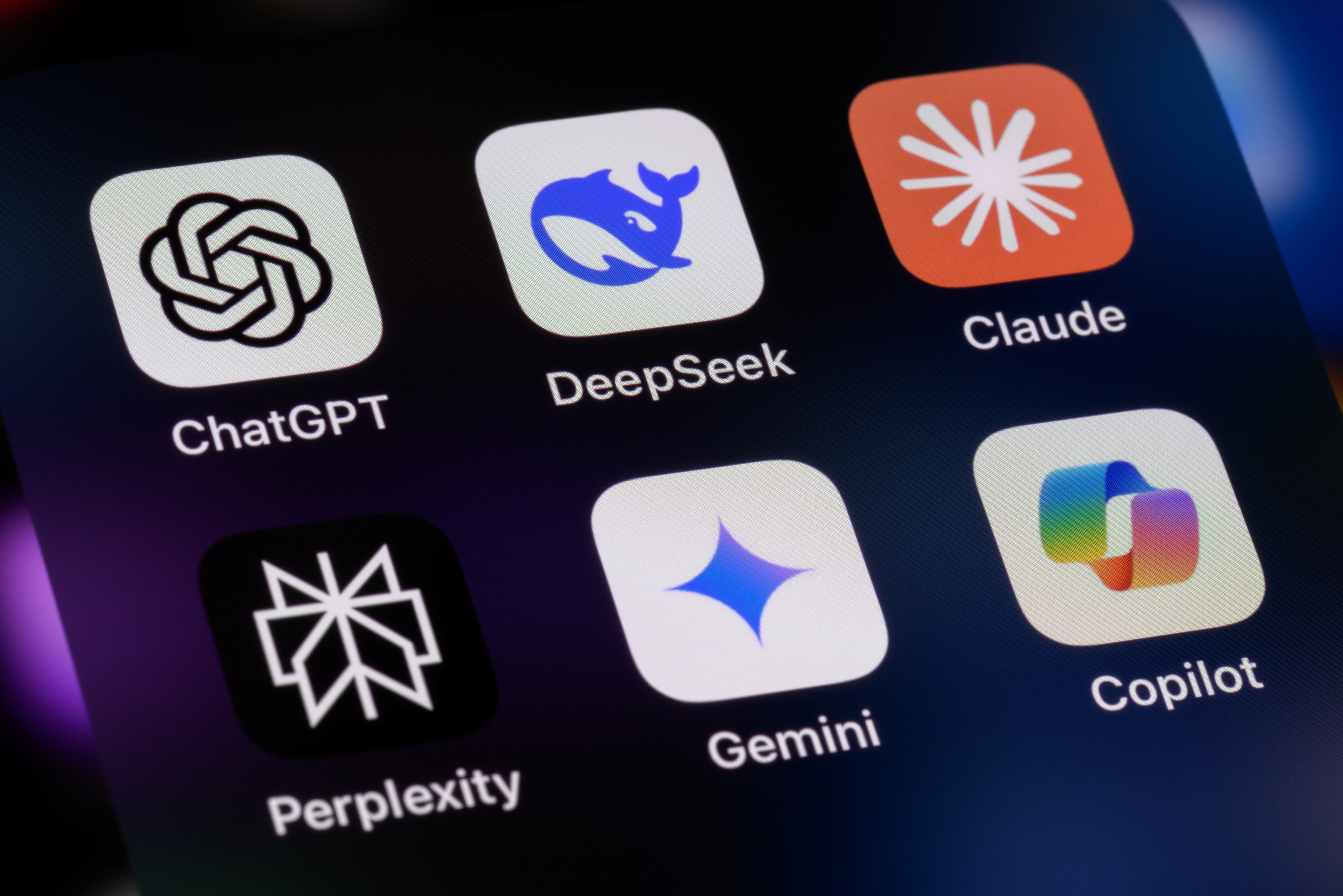 Various ai chatbot app widgets on a phone screen.