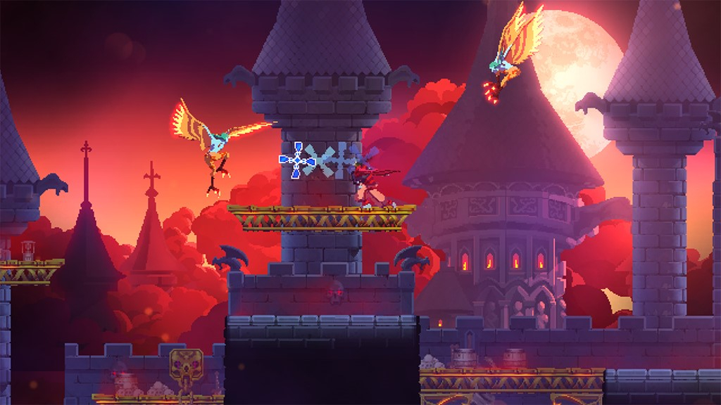 castle setting with character jumping between platforms