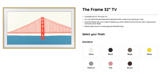 Samsung Frame TV store screengrab, showing the 32-inch TV with a gold frame