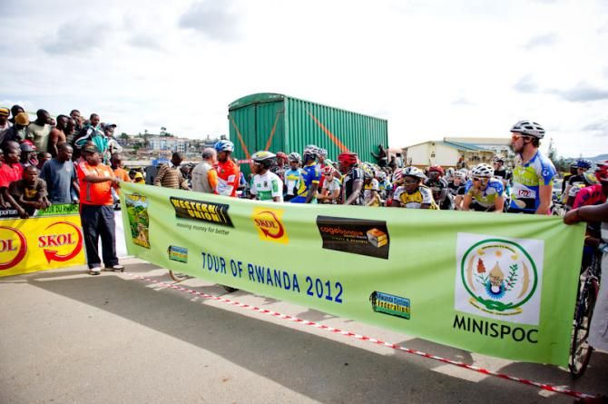 The race start of stage 3 at Muhanga